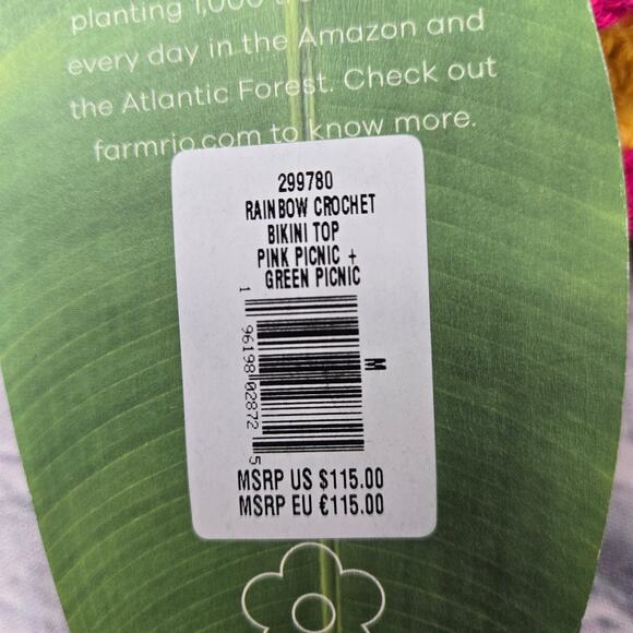 NWT Farm Rio Rainbow Crochet Bikini Top Pink Picnic Green Picnic size Medium - Picture 8 of 16